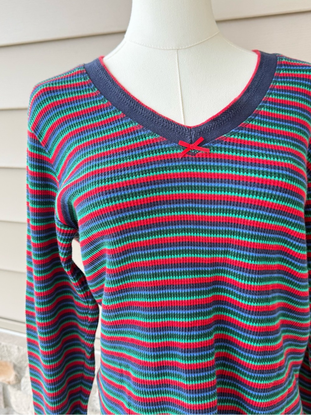 Victoria's Secret Striped V-Neck Long Sleeve Top in Navy, Red, Teal